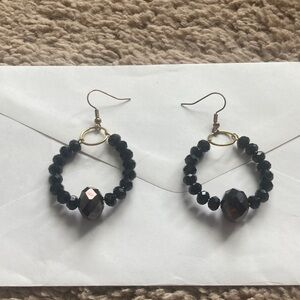 Black Beaded Hoop Earrings